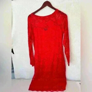 Candelite Women's Lace Dress Size M  Red Lace long Sleeve Cocktail Party